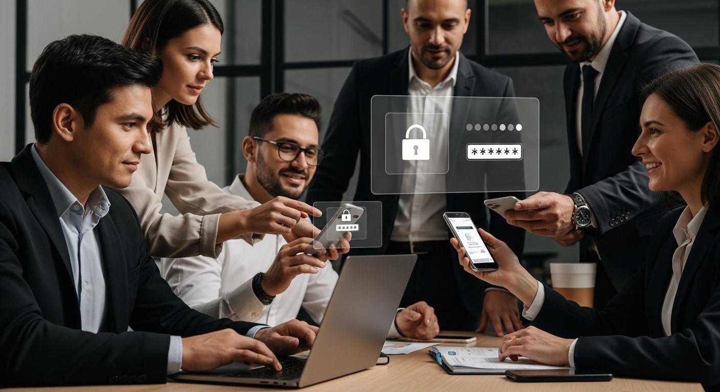 password security, office cybersecurity, business team