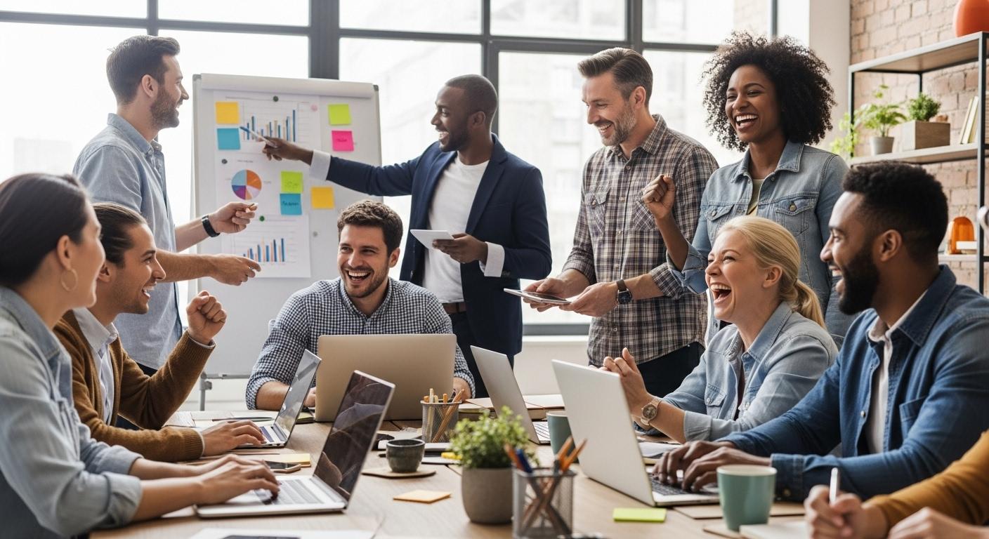 team productivity, teamwork, modern office