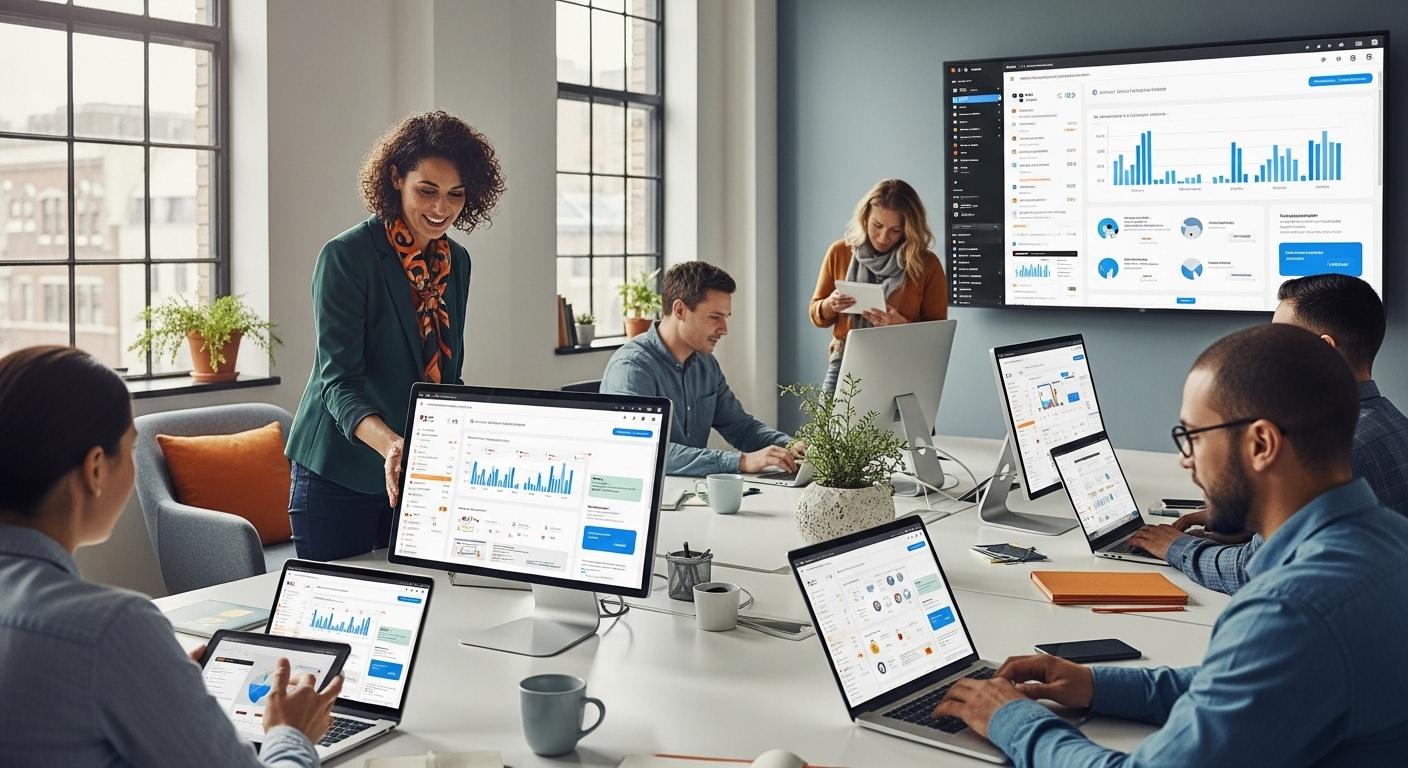 staff productivity tools, teamwork, modern office
