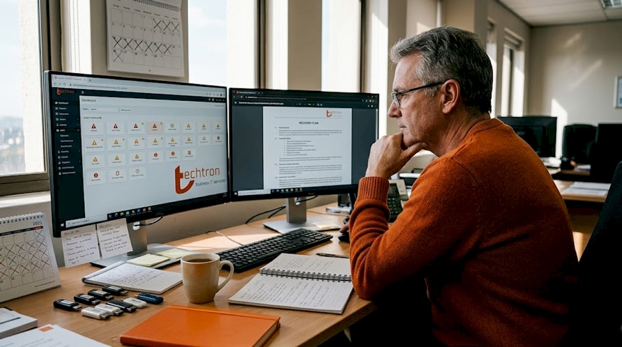 IT manager reviews backup disaster recovery plan